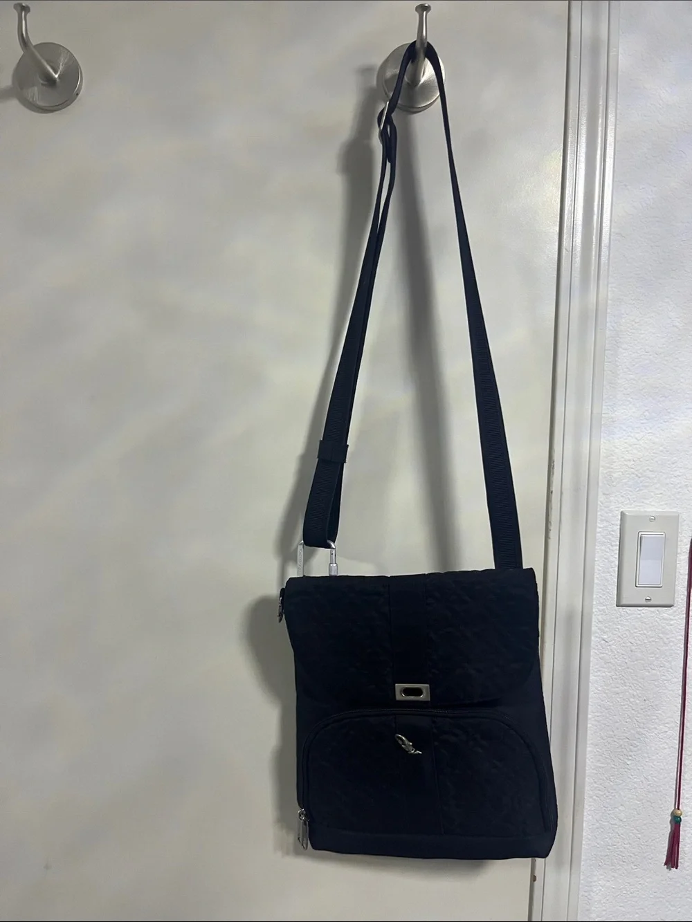 Men’s Black Messenger Bag with Secure Carabiner Accent